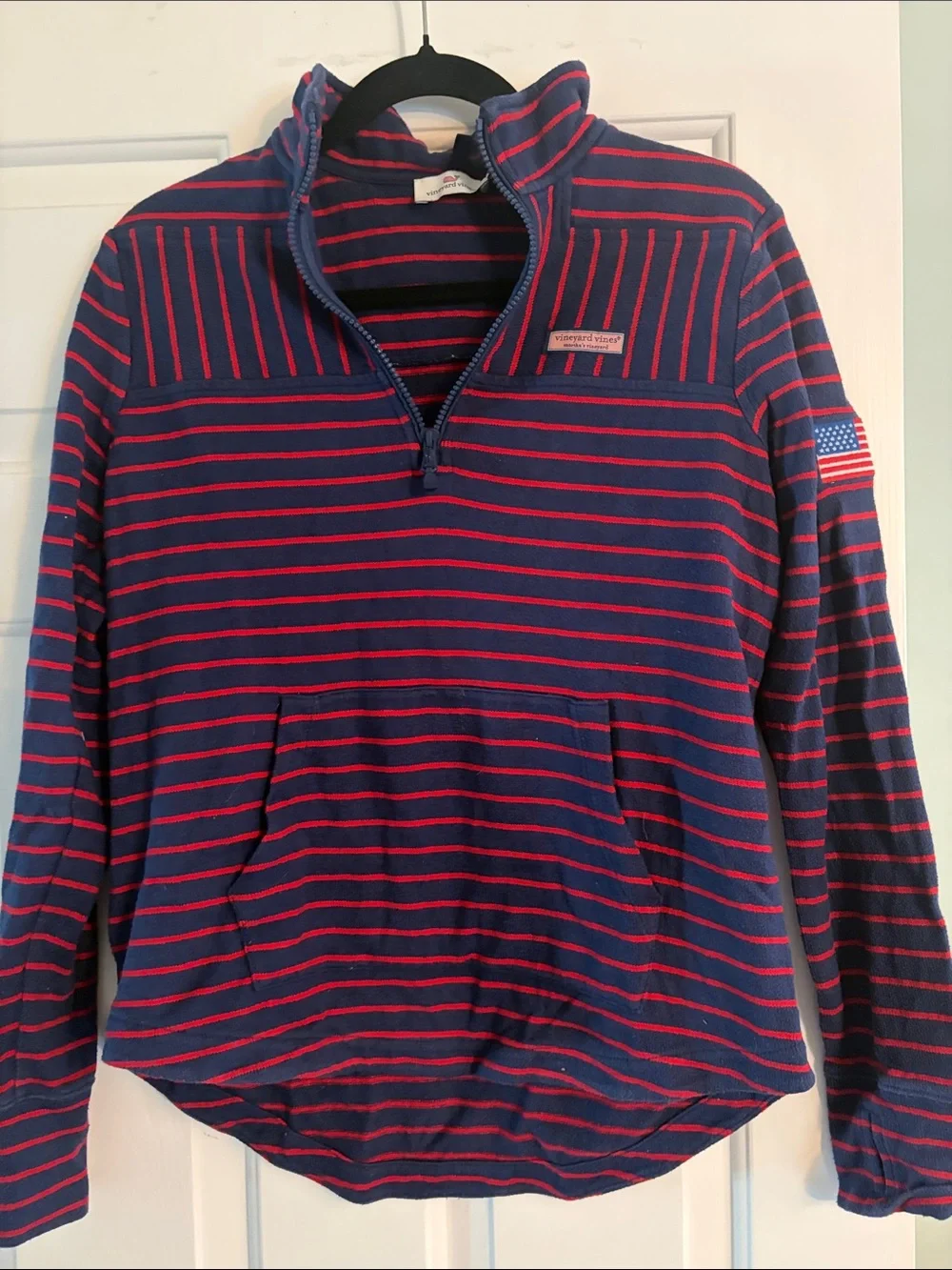 Vineyard Vines Navy and Red Striped Half-Zip Pullover